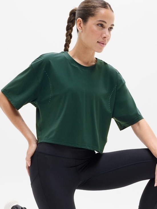 Athleta Tops - ATHLETA Ultimate Lasercut Crop Tee Pine